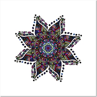 Rainbow Mandala flower graphic design pattern Posters and Art